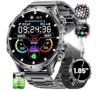HIRREO Smart Watch for Men Answer/Make Calls 800mAh Big Battery 1.85" HD Large Roun Dial Male Smartwatch for iOS Android with Flashlight/Heart Rate/Sleep/SpO2 Monitor,100+ Sports Modes,Black Steel