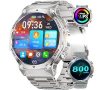 HIRREO Smart Watch for Men Answer/Make Calls 800mAh Big Battery 1.85" HD Large Roun Dial Male Smartwatch for iOS Android with Flashlight/Heart Rate/Sleep/SpO2 Monitor,100+ Sports Modes,Silver Steel