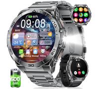 HIRREO Smart Watch Men Bluetooth Answer Make Calls 600 mAh Big Battery 1.6" HD AMOLED Round Male Smartwatch for iOS Android Black Steel Flashlight,Heart Rate/Sleep/SpO2 Monitor,100+ Sports Mode