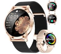 HIRREO Smart Watch Women for iOS Android Phone Call 7.9mm Thin 1.32" HD AMOLED Touchscreen Smartwatch Ladies Black Rose Gold,2 Straps,Calorie,100+ Sports Mode/Heart Rate/Sleep Monitor/Menstrual Cycle