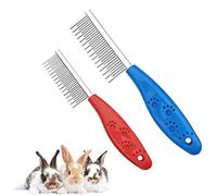 HirrWill 2 Pieces Small Pet Hair Buster Comb, Grooming Comb Stainless Steel Long and Short Teeth Comb for Rabbits Hamsters Guinea Pigs, Removes Tangles, Mats, Shed Hair, and Dirt (Red and Blue)