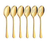 HirrWill 6 Pack Serving Spoons Set, 3 Large Serving Spoons, 3 Slotted Serving Spoons, Stainless Steel Buffet Dinner Restaurant Serving Spoons Set, 9.8 Inch (Gold)