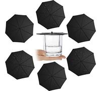 HirrWill 6 Pieces Silicone Cup Lids Umbrella Mug Cup Lid Covers Anti-Dust Silicone Glass Cup Covers Coffee Cup Suction Seal Lid Caps to Keep Drink Warm or Cold (Black)