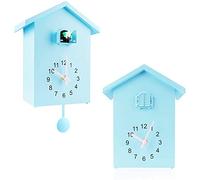 HirrWill Cuckoo Clock, Modern Blue Wall Clock with Natural Bird Voices, Tabletop, Battery Operated, Indoor Use, 3 C Batteries Required, Blue Dial