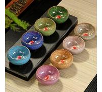 HirrWill Ice Crack Glaze, Ceramic Kung Fu Tea Set Embossed Fish Tea Cup Opening Tea Cup, Cute Glass Fish, Korean Soju Shot Glass Set, Also Great for Whiskey, Tequila and Sake.