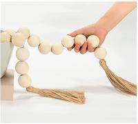 HirrWill Large Wooden Bead Garland with 1.6" Diameter and Tassels, Decorative Boho Home Decor, 41" Long Rustic Farmhouse Country Wood Beads