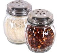 HirrWill Mr. Kitchen's Red Pepper Shaker or Parmesan Cheese Shaker; Bulk Swirl Glass Cheese Shaker Set with Perforated Stainless Steel Lid (Set of 6)