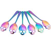 HirrWill Skull Spoons, Skull Sugar Spoons, Skull Stainless Steel Teaspoons, Coffee and Tea Stirring Spoon, 6 Rainbow Spoons 18/10 Stainless Steel Cool and Stylish Design Spoon
