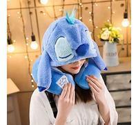 HirrWill U Shaped Neck Pillow with Cute Cartoon Animal 2 In 1 Cap Cozy Travel Cushion Head Stress Relief Airplane Home Car Seat Office Gifts,Stitch