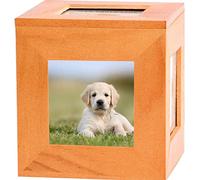HirrWill Wooden cremation urn pet memorial souvenir urn photo cube 4 photos pet cremation urn cat and dog urn wooden souvenir urn 4.6 x 4.3 x 4.3 inches