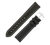 Hirsch George Alligator Embossed Performance Watch Strap with Buckle in Black/White (22mm, Silver Buckle)