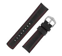 Hirsch Grand Duke Water-Resistant Alligator Embossed Sport Watch Strap with Buckle in Black/RED (24mm L, Silver Buckle)