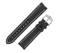 Hirsch Heavy Calf Water-Resistant Calf Leather Watch Strap and Buckle in Black/White (20mm, Brushed Buckle)