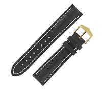 Hirsch Heavy Calf Water-Resistant Calf Leather Watch Strap and Buckle in Black/White (26mm, Gold Buckle)
