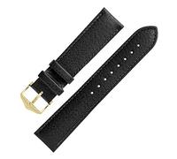 Hirsch Kansas Buffalo-Embossed Calf Leather Watch Strap in Black (14mm M, Gold Buckle)