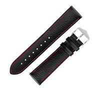 Hirsch Kansas Buffalo-Embossed Calf Leather Watch Strap in Black with Red Stitch (22mm L, Silver Buckle)