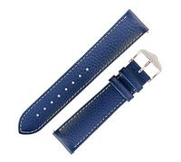 Hirsch Kansas Buffalo-Embossed Calf Leather Watch Strap in Blue with White Stitch (22mm L, Silver Buckle)
