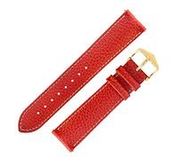 Hirsch Kansas Buffalo-Embossed Calf Leather Watch Strap in RED with White Stitch (22mm L, Gold Buckle)