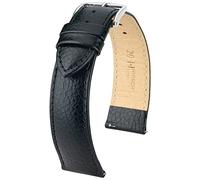 Hirsch Kansas L watch strap - genuine calf leather - buffalo embossed - women/men - black - 22 mm, 20 mm, 20 mm