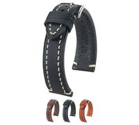 Hirsch Liberty Artisan Calf Leather Watch Band - 18mm, 20mm, 22mm, 24mm - Handpicked Saddle Natural Grain Leather - Quick Release Watch Strap, Black Band/Silver Buckle, 22mm - L, Bracelet