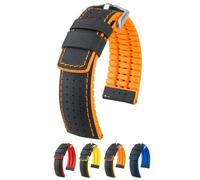 Hirsch ROBBY Sailcloth Effect Performance Rubber Watch Strap and Buckle in BLACK / ORANGE - 22mm