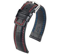 HIRSCH Watch bracelet Grand Duke - Italian calf leather - alligator embossing - ladies/gentlemen - black-red - 20 mm