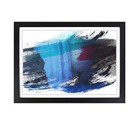 Hirsch Waterfall with Stag Landscape V2 Framed Print | A2 Black Framed Wall Art | Ready to Hang | Modern Animal Picture | Living Room Bedroom Lounge Office