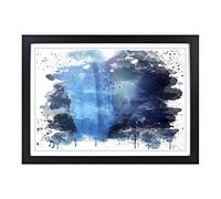 Hirsch Waterfall with Stag Landscape V3 Framed Print | A2 Black Framed Wall Art | Ready to Hang | Modern Animal Picture | Living Room Bedroom Lounge Office