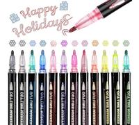 hirsrian 12 Colors Double Line Pen Outline Markers, Glitter Paint Pens Metallic Drawing Makers Colored Pens for Illustration Card Wood Rock DIY Art Crafts, Gifts for Teenage Girls Birthday Christmas