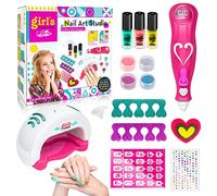 Hirsrian Nail Varnish Set Girls, 15pcs Kids' Nail Polish Kits, Quick-Dry Peel-Off Designer Kits, Makeup Sets for Girls Age 5-7, Pink