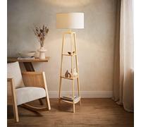 Hiru 3 Tier Wooden Shelf Floor Lamp with Boucle Drum Shade ValueLights Cream One Size