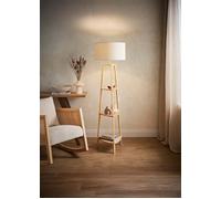 Hiru 3 Tier Wooden Shelf Floor Lamp with Boucle Shade and Bulb ValueLights Cream One Size