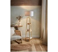 Hiru 3 Tier Wooden Shelf Floor Lamp with Large Drum Shade and Bulb ValueLights White One Size