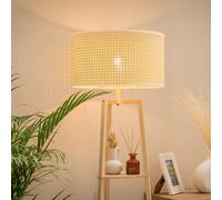 Hiru 3 Tier Wooden Shelf Floor Lamp with Natural Wicker Shade and Bulb ValueLights Nude One Size
