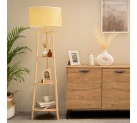 Hiru 3 Tier Wooden Shelf Floor Lamp with Natural Wicker Shade ValueLights Nude One Size