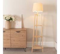 Hiru 3 Tier Wooden Shelf Floor Lamp with Scallop Edge Shade and Bulb ValueLights White One Size