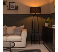 Hiru Black 3 Tier Shelf Floor Lamp with Large Drum Shade and Bulb ValueLights Black One Size