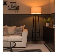 Hiru Black 3 Tier Shelf Floor Lamp with Large Drum Shade and Bulb ValueLights Light Grey One Size