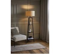 Hiru Black 3 Tier Shelf Floor Lamp with Large Drum Shade and Bulb ValueLights Nude One Size