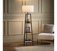 Hiru Black 3 Tier Wooden Shelf Floor Lamp with Large Drum Shade ValueLights Black One Size
