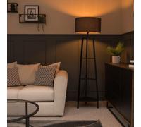 Hiru Black 3 Tier Wooden Shelf Floor Lamp with Large Drum Shade ValueLights Charcoal One Size