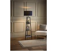 Hiru Black 3 Tier Wooden Shelf Floor Lamp with Large Drum Shade ValueLights Navy One Size