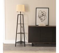 Hiru Black 3 Tier Wooden Shelf Floor Lamp with Scallop Edge Shade ValueLights White One Size