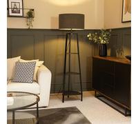 Hiru Grey 3 Tier Shelf Floor Lamp with Boucle Drum Shade and Bulb ValueLights Cream One Size