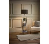 Hiru Grey 3 Tier Wooden Shelf Floor Lamp with Boucle Drum Shade ValueLights Charcoal One Size