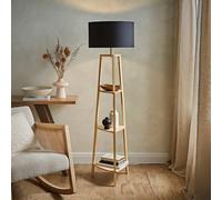 Hiru Natural 3 Tier Wooden Shelf Floor Lamp with Large Drum Shade ValueLights Black One Size