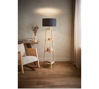 Hiru Natural 3 Tier Wooden Shelf Floor Lamp with Large Drum Shade ValueLights Charcoal One Size