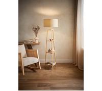 Hiru Natural 3 Tier Wooden Shelf Floor Lamp with Large Drum Shade ValueLights Nude One Size