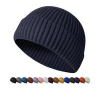 HiRui Fisherman Beanie for Men Women, Knit Trawler Beanie Watch Hats Winter Caps, Navy Blue, One size