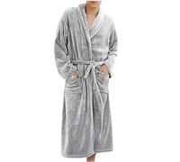 His and Her Dressing Gowns for Couples Flannel Fleece Bathrobe Lengthening Robe Shawl Collar Bath Robes for Women Men Fluffy Pajamas Nightdress with Belt Soft Warm Sleepwear Loungewear Grey L